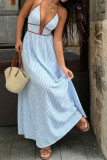Deep V-neck Striped Backless Sleeveless Dress