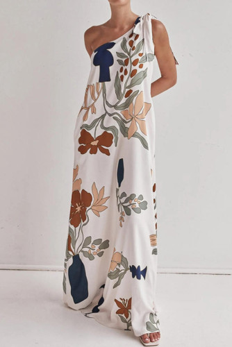 Slant Shoulder Printed Pocket Dress