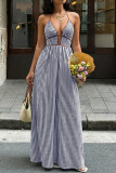 Deep V-neck Striped Backless Sleeveless Dress