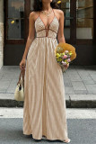 Deep V-neck Striped Backless Sleeveless Dress