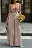 Deep V-neck Striped Backless Sleeveless Dress