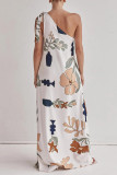 Slant Shoulder Printed Pocket Dress