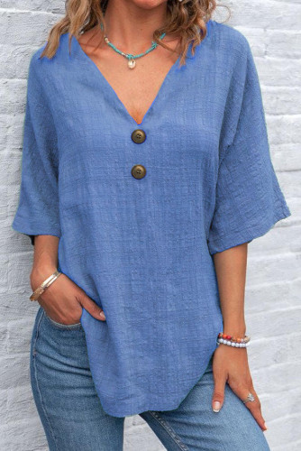 Large Size V-neck Short Sleeved Solid Color T-shirt