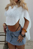 Solid Color Knitted Semi Transparent Shawl Shirt