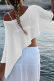Solid Color Knitted Semi Transparent Shawl Shirt