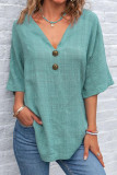 Large Size V-neck Short Sleeved Solid Color T-shirt