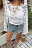 Round Neck Hollowed Out Long Sleeved T-shirt