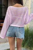 Round Neck Hollowed Out Long Sleeved T-shirt