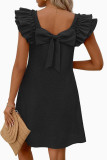 Lotus Sleeve Butterfly Knot U-Neck Dress