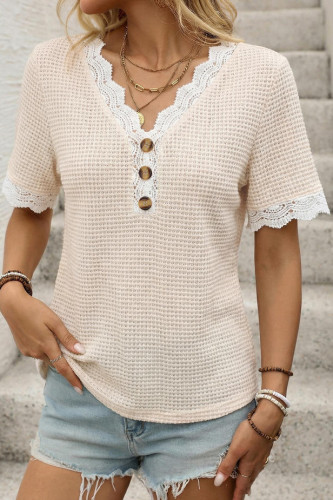 V-neck Lace Short Sleeved Shirt