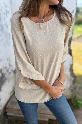 Swiss Dot Round Neck Chiffon Jacquard T-shirt