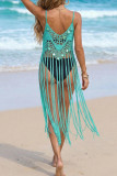 Sequin Fringe Sleeveless Suspender Bikini Smock