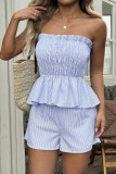 Solid Color Strapless Shirt Shorts 2-piece Set
