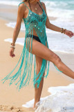 Sequin Fringe Sleeveless Suspender Bikini Smock
