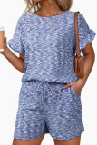 Waffle Ruffled Short Sleeved Shorts 2-piece Set