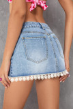 Lace Edged Denim Short Skirt