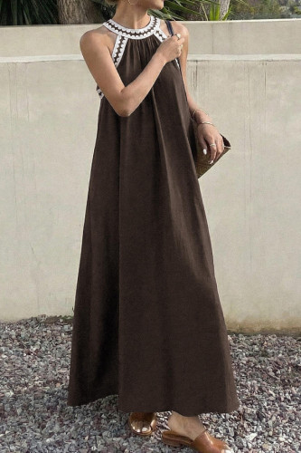 Loose Lace Patchwork Halter Neck Sleeveless Dress