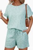 Waffle Ruffled Short Sleeved Shorts 2-piece Set