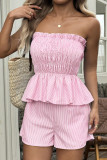 Solid Color Strapless Shirt Shorts 2-piece Set