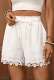 Elastic High Waisted Solid Color Lace Shorts