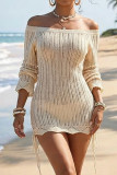 Solid Color One Shoulder Hollow Long Sleeve Dress