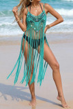 Sequin Fringe Sleeveless Suspender Bikini Smock