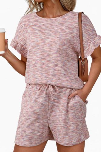 Waffle Ruffled Short Sleeved Shorts 2-piece Set