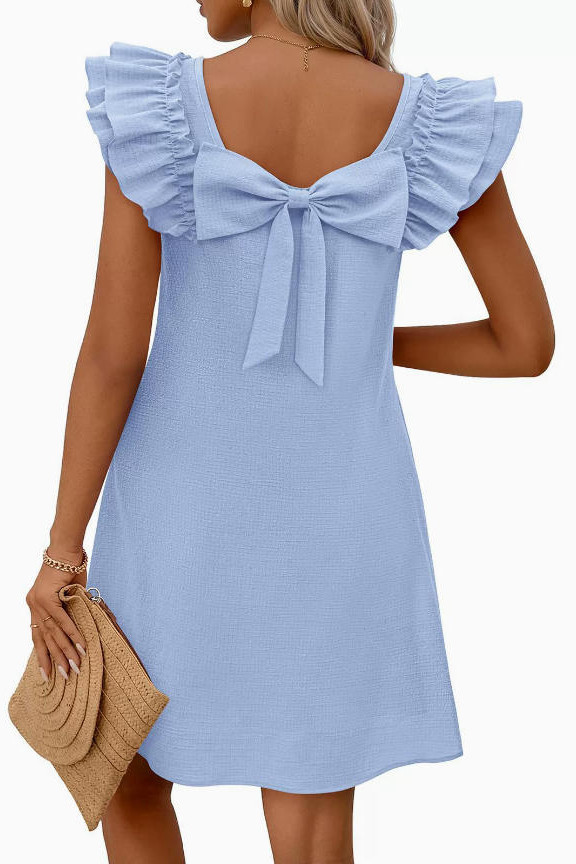 Lotus Sleeve Butterfly Knot U-Neck Dress