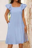 Lotus Sleeve Butterfly Knot U-Neck Dress