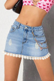 Lace Edged Denim Short Skirt
