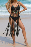 Sequin Fringe Sleeveless Suspender Bikini Smock