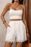 Elastic High Waisted Solid Color Lace Shorts