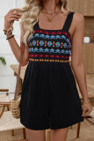 Embroidered Square Neck Waist Cinching Jumpsuit