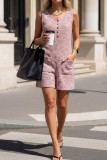 Waffle Sleeveless Pocket Jumpsuit Shorts