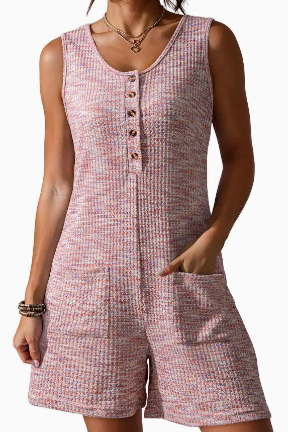 Waffle Sleeveless Pocket Jumpsuit Shorts
