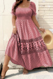 Bohemian Square Neck Short Sleeved Dress