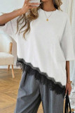 Leopard Print Lace Loose Short Sleeved T-shirt