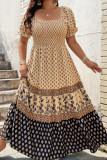 Bohemian Square Neck Short Sleeved Dress