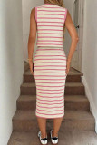 V-neck Button Striped Vest Short Skirt 2-piece Set