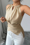 Waist Cinched V-neck Beaded Cross Vest