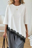 Leopard Print Lace Loose Short Sleeved T-shirt