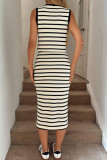 V-neck Button Striped Vest Short Skirt 2-piece Set