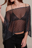 Off Shoulder Polka Dot Irregular T-shirt