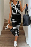 V-neck Button Striped Vest Short Skirt 2-piece Set