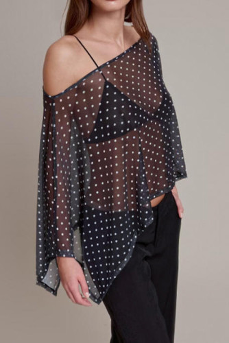 Off Shoulder Polka Dot Irregular T-shirt
