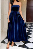 Strapless Solid Color Waist Cinching Dress