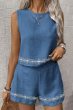 Lace Sleeveless Vest Shorts 2-piece Set