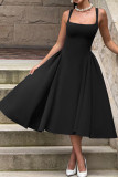 French U-neck Solid Color Sleeveless Dress
