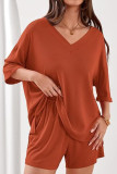 Loose V-neck T-shirt Shorts 2-piece Set
