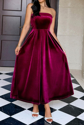 Strapless Solid Color Waist Cinching Dress